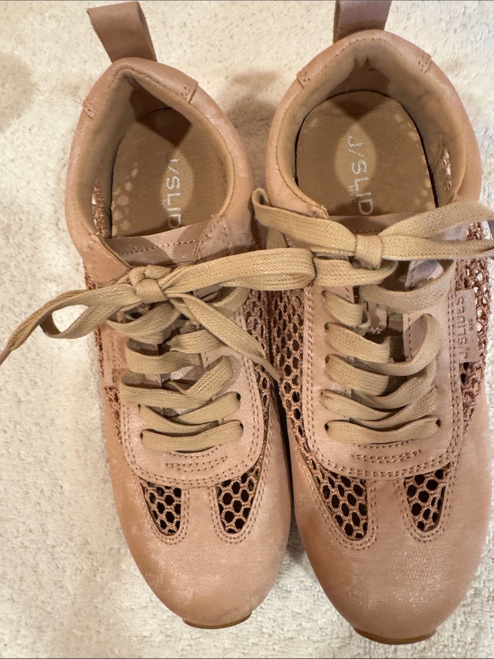 J Slides Blush Tan Lace-Up Mesh Sneakers